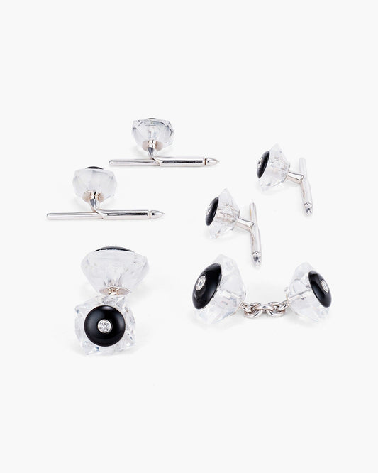 Diamond, Onyx and Crystal Octagonal Cufflinks and Stud Set