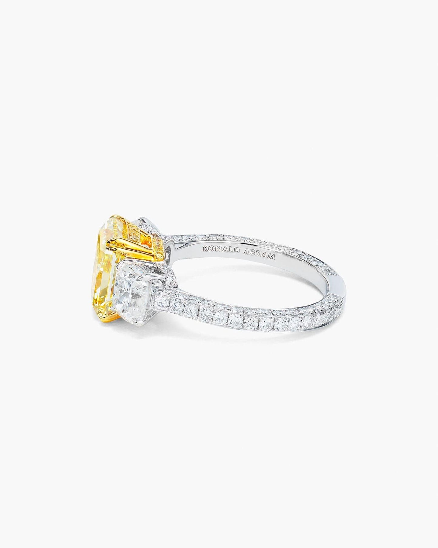 3.21 carat Radiant Cut Yellow and White Diamond Ring