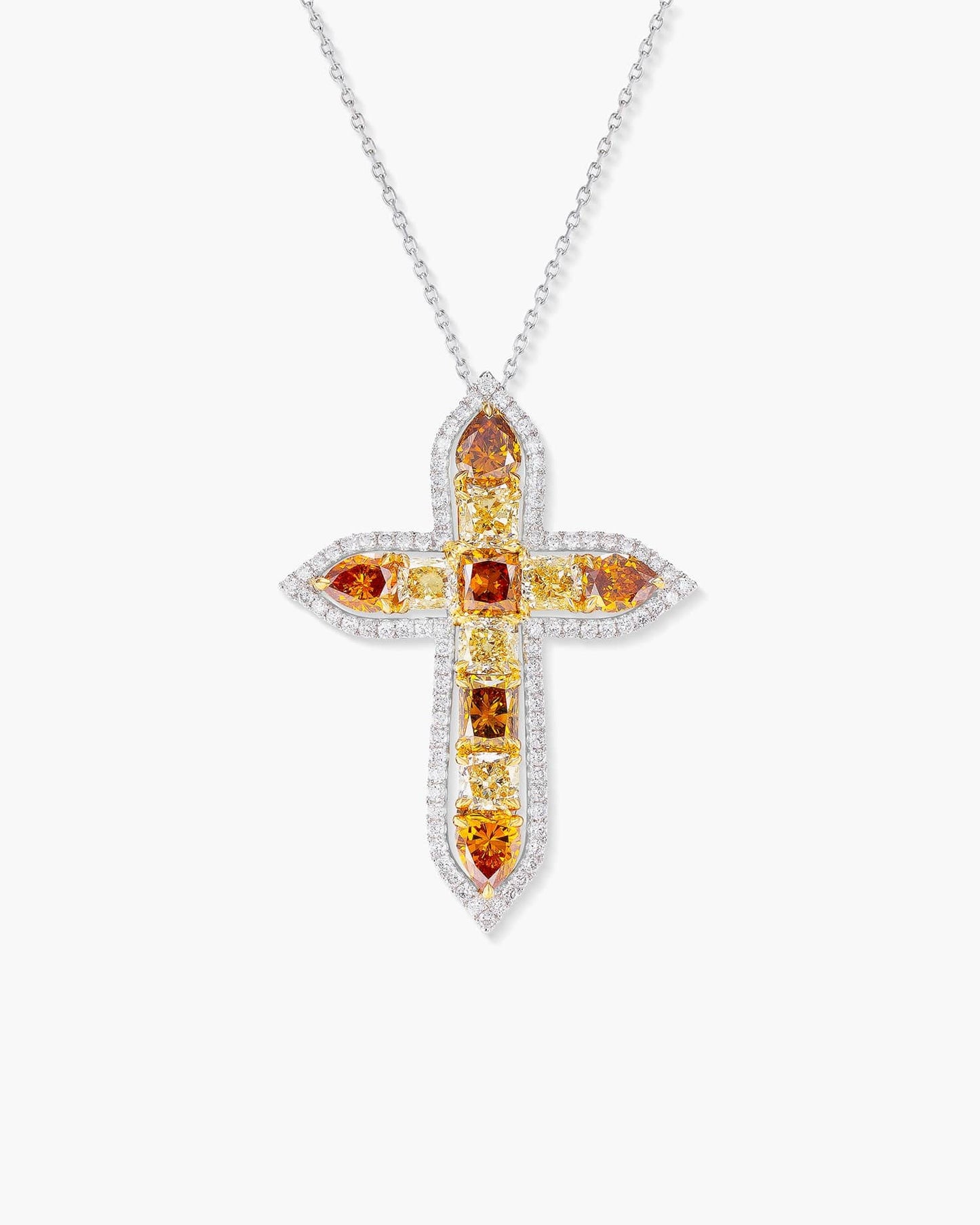 Fancy Coloured and White Diamond Cross Pendant Necklace, 6.53 carats