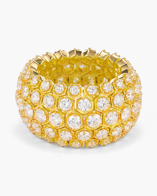 Round Brilliant Cut Hexagonal Yellow Gold Eternity Ring
