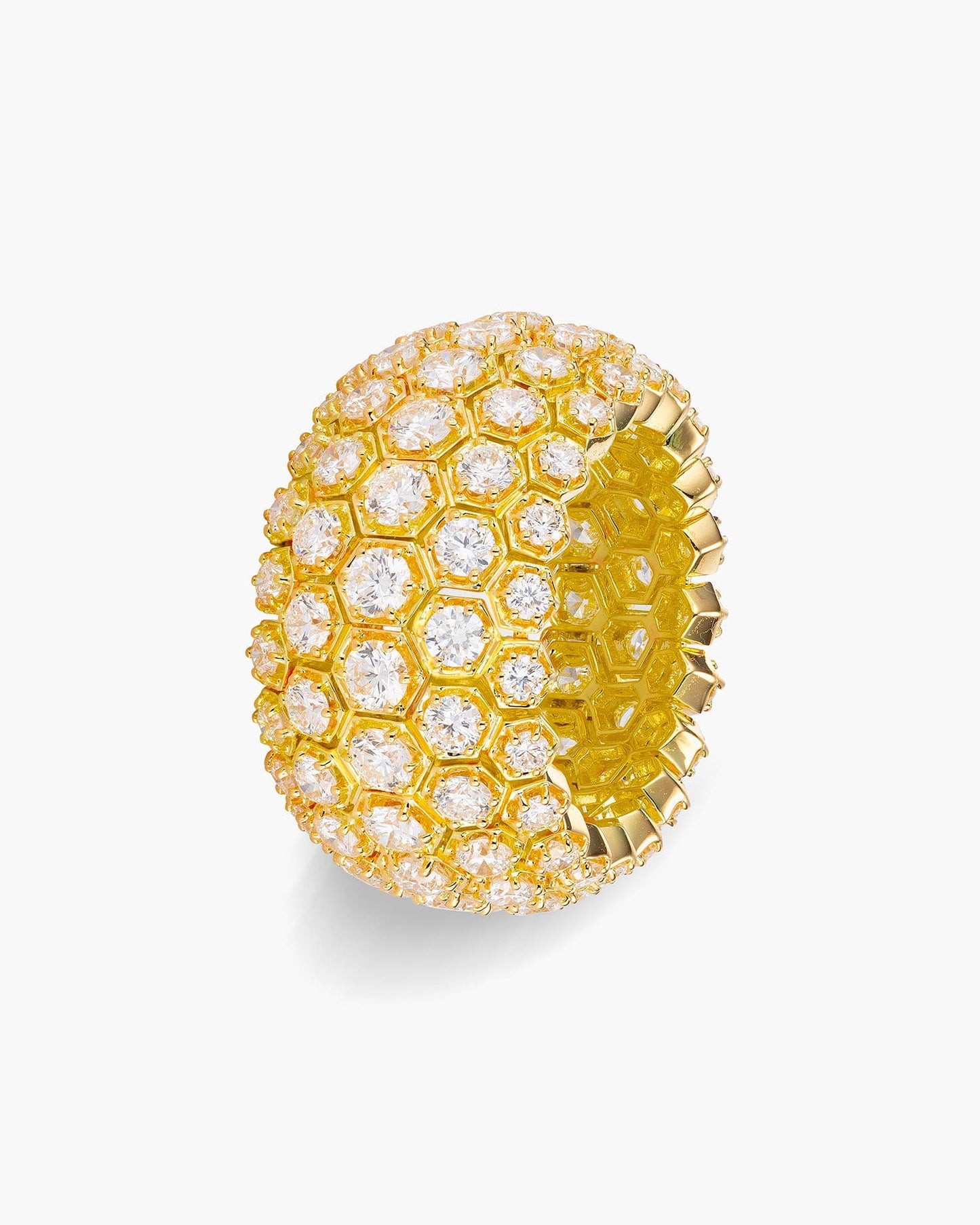 Round Brilliant Cut Hexagonal Yellow Gold Eternity Ring
