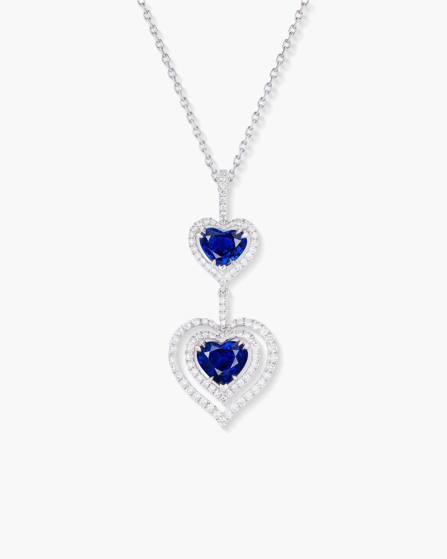 Heart Shape Ceylon Sapphire and Diamond Pendant Necklace, 3.92 carats