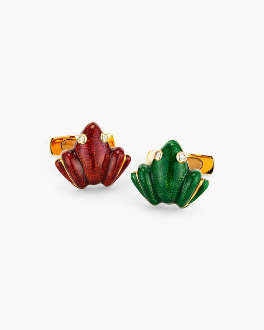 Green and Red Enamel and Diamond Frog Cufflinks