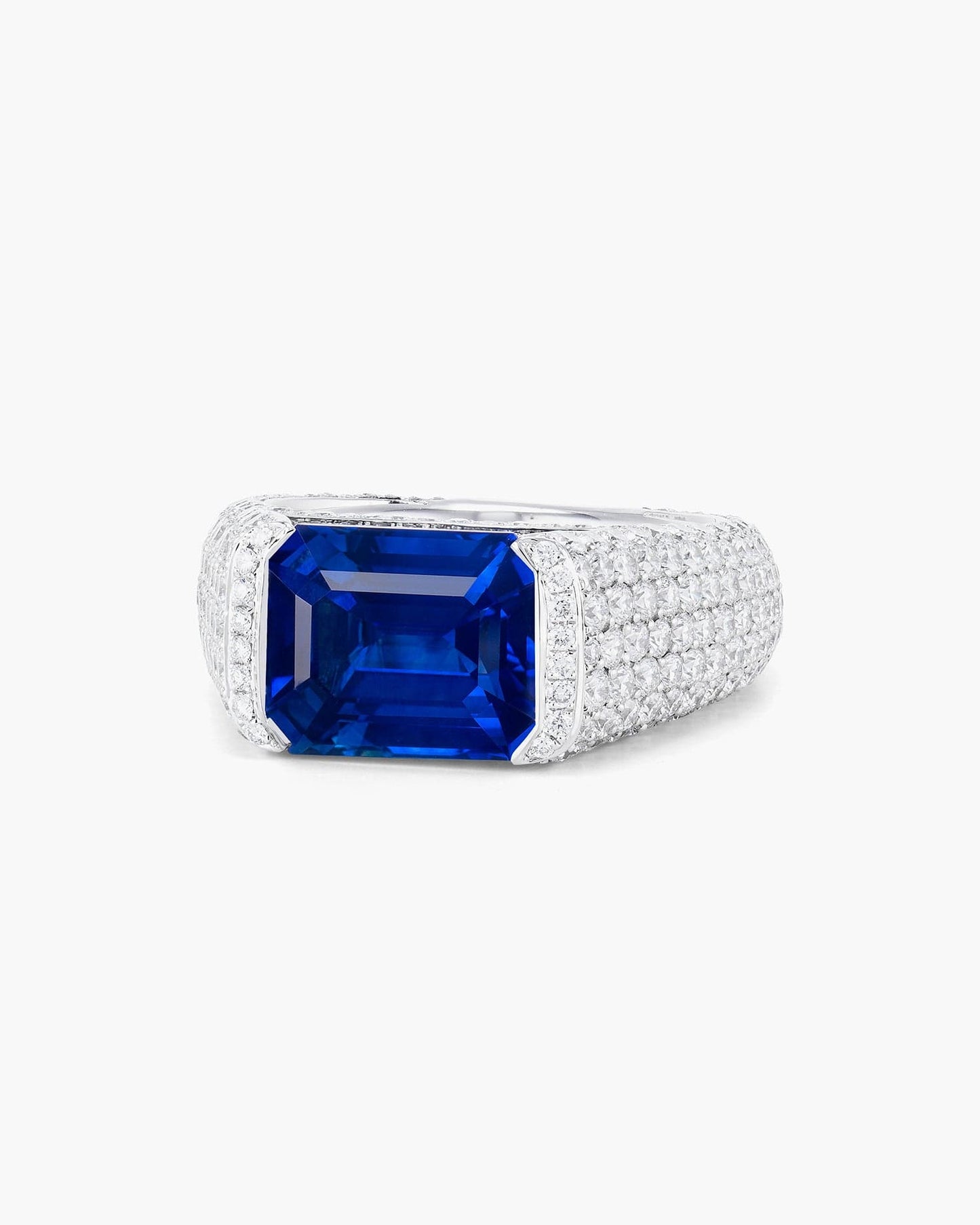 6.38 carat Emerald Cut Ceylon Sapphire and Diamond Ring