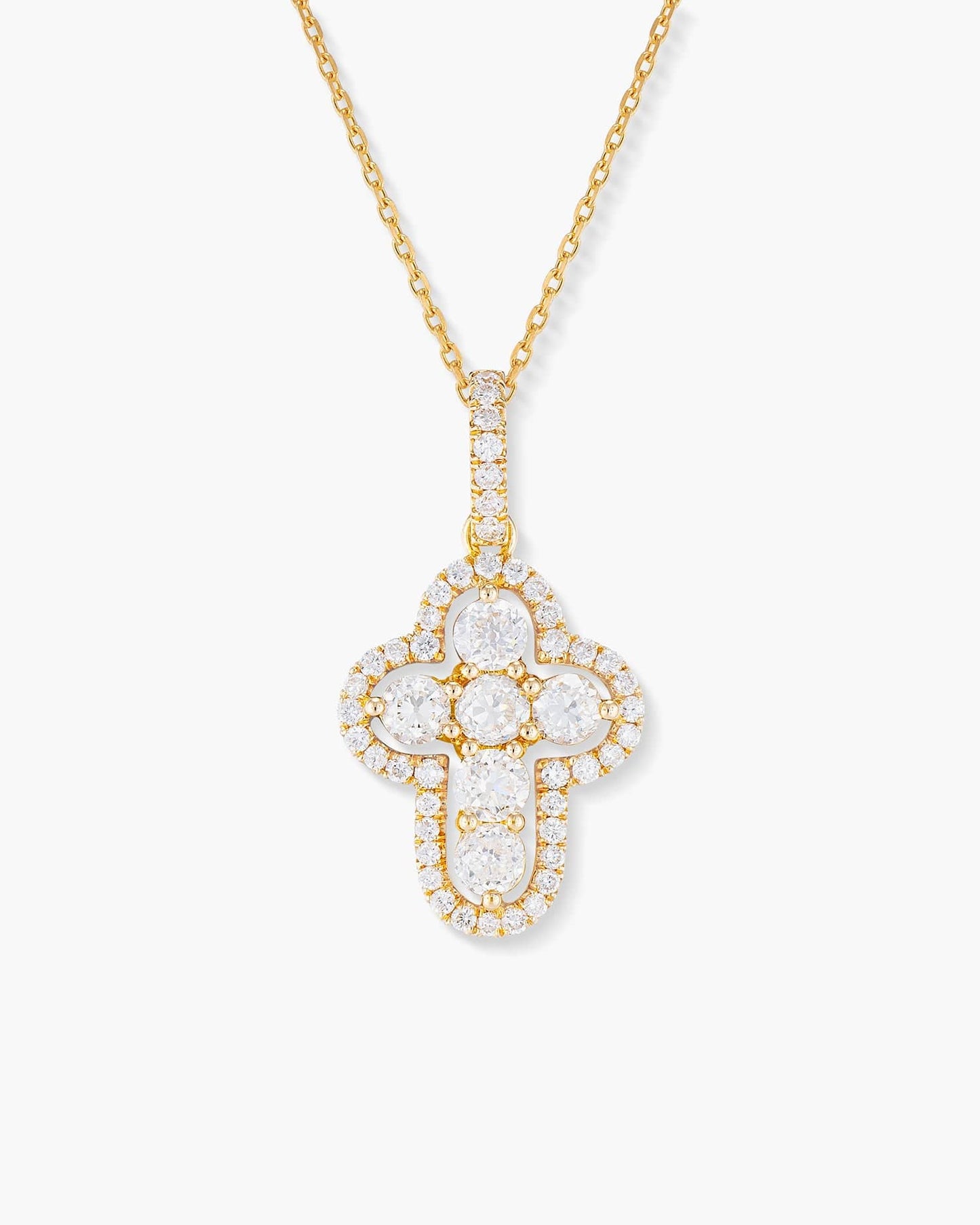 Old European Cut Diamond Cross Pendant Necklace, 1.22 carats