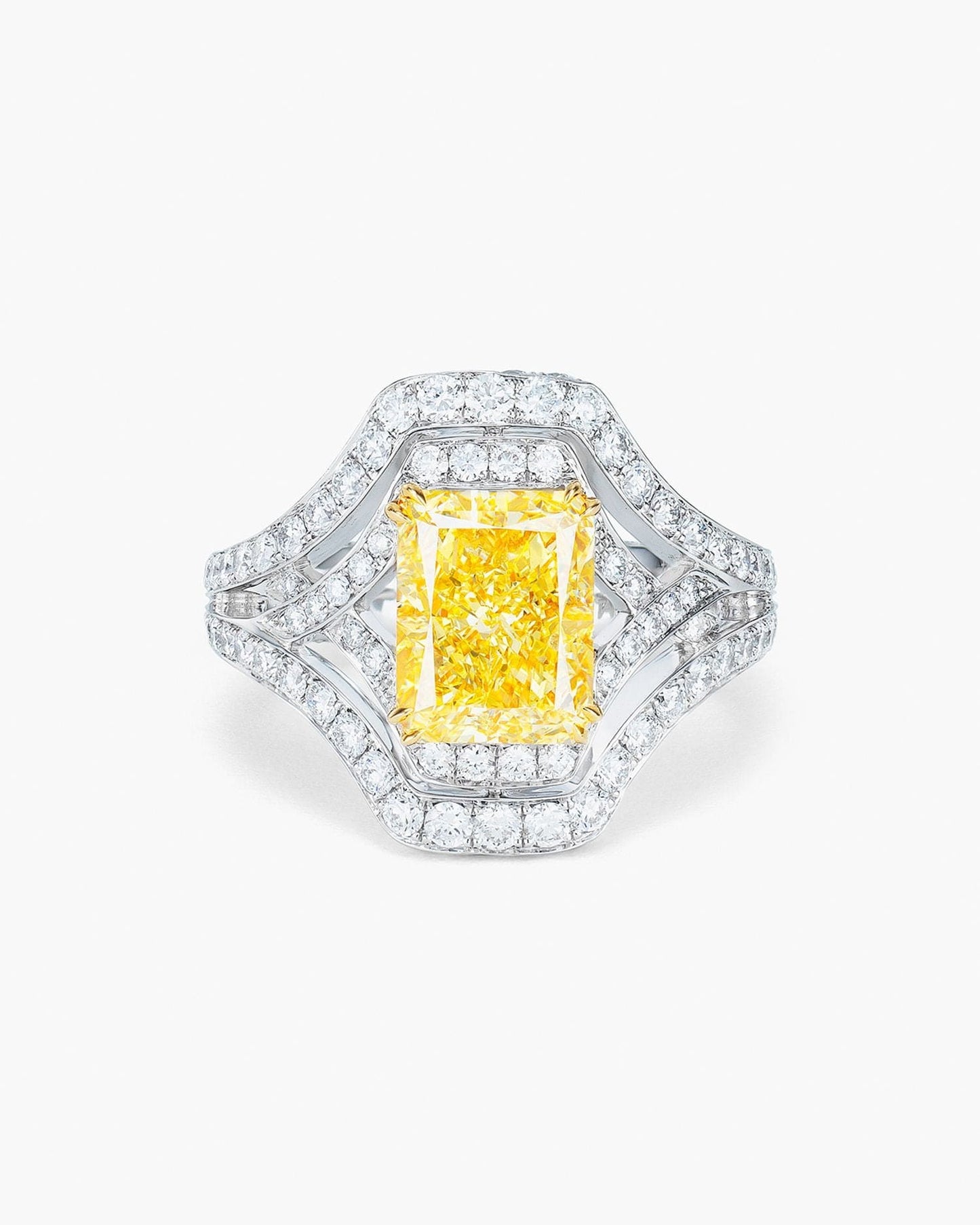 3.06 carat Radiant Cut Yellow and White Diamond Ring
