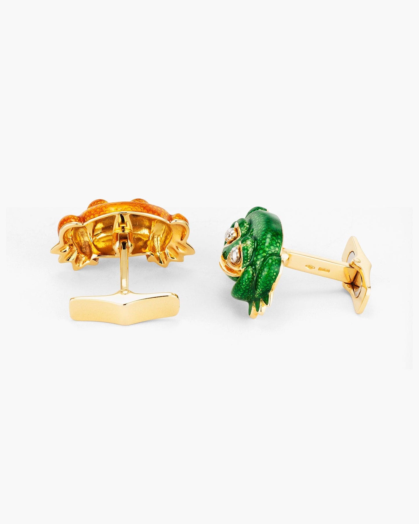 Yellow and Green Enamel and Diamond Toad Cufflinks