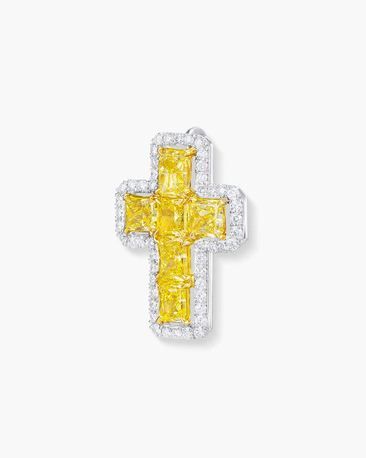 Radiant Cut Yellow and White Diamond Cross Pendant Necklace, 1.88 carats