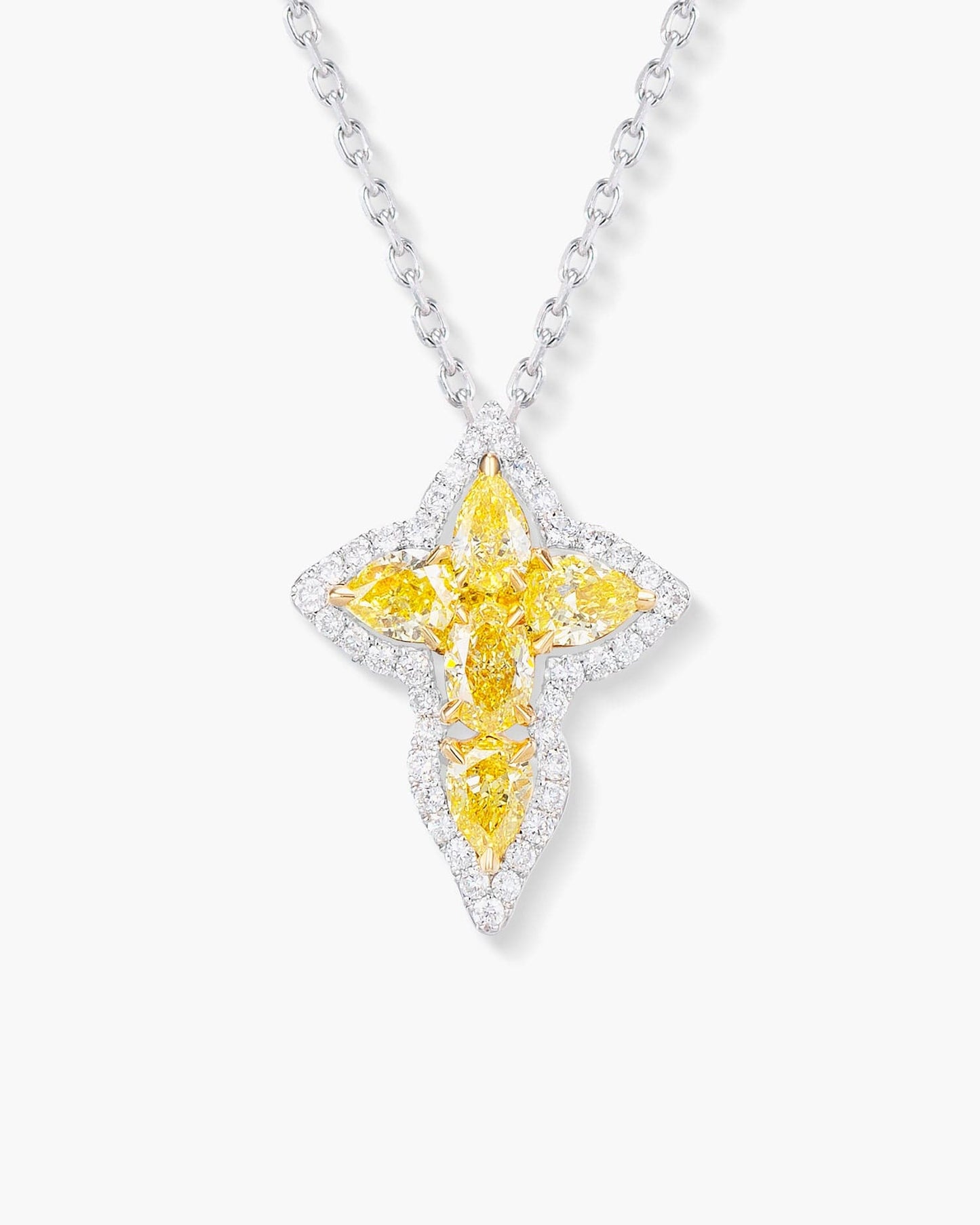 Fancy Shaped Yellow and White Diamond Cross Pendant Necklace, 1.05 carats
