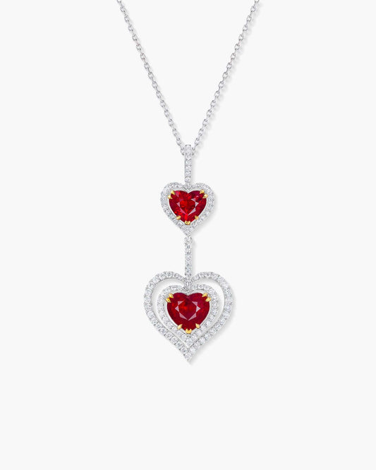Heart Shape Burmese Ruby and Diamond Pendant Necklace, 4.38 carats