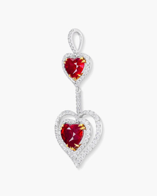 Heart Shape Burmese Ruby and Diamond Pendant Necklace, 4.38 carats