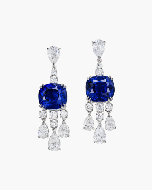 10.72 carat Cushion Cut Ceylon Sapphire and Diamond Earrings