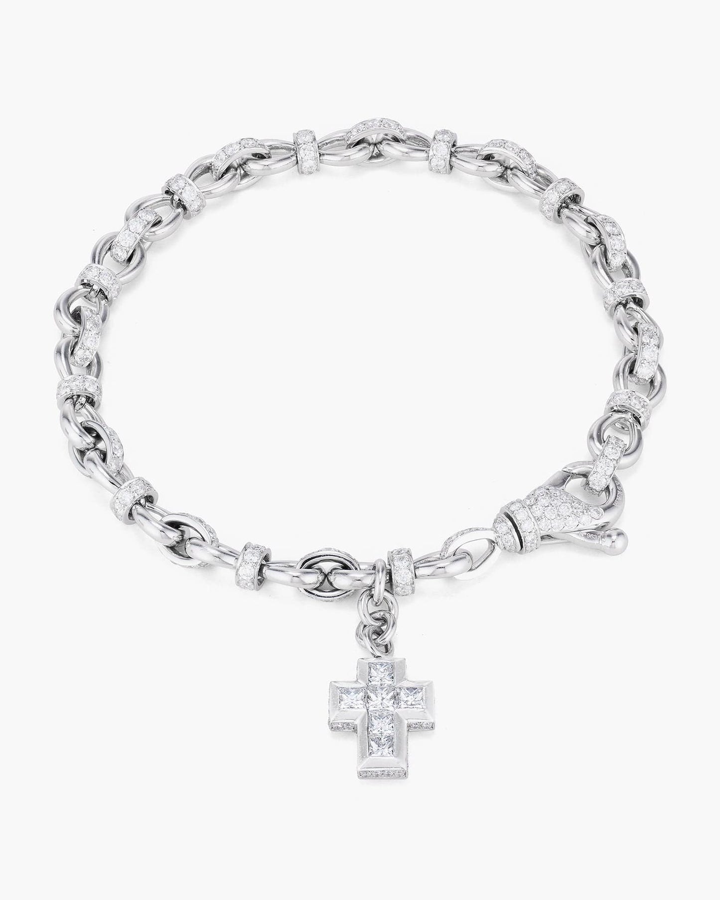 Platinum Diamond Rope Bracelet with Cross Charm