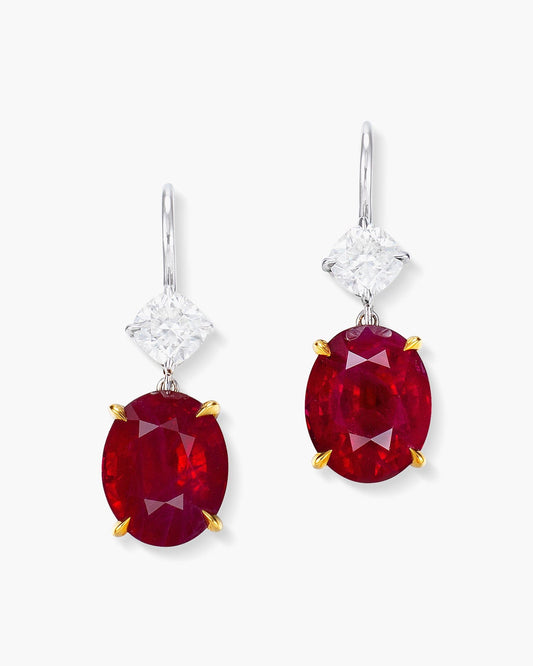 6.42 carat Oval Shape Burmese Ruby and Diamond Earrings