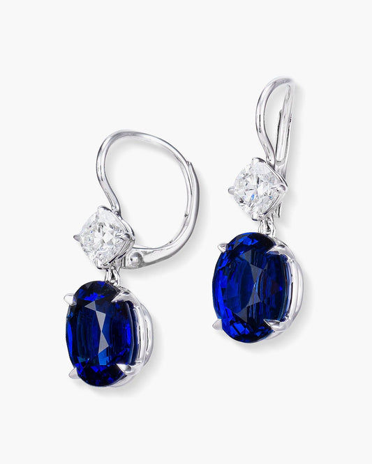 6.22 carat Oval Shape Ceylon Sapphire and Diamond Earrings