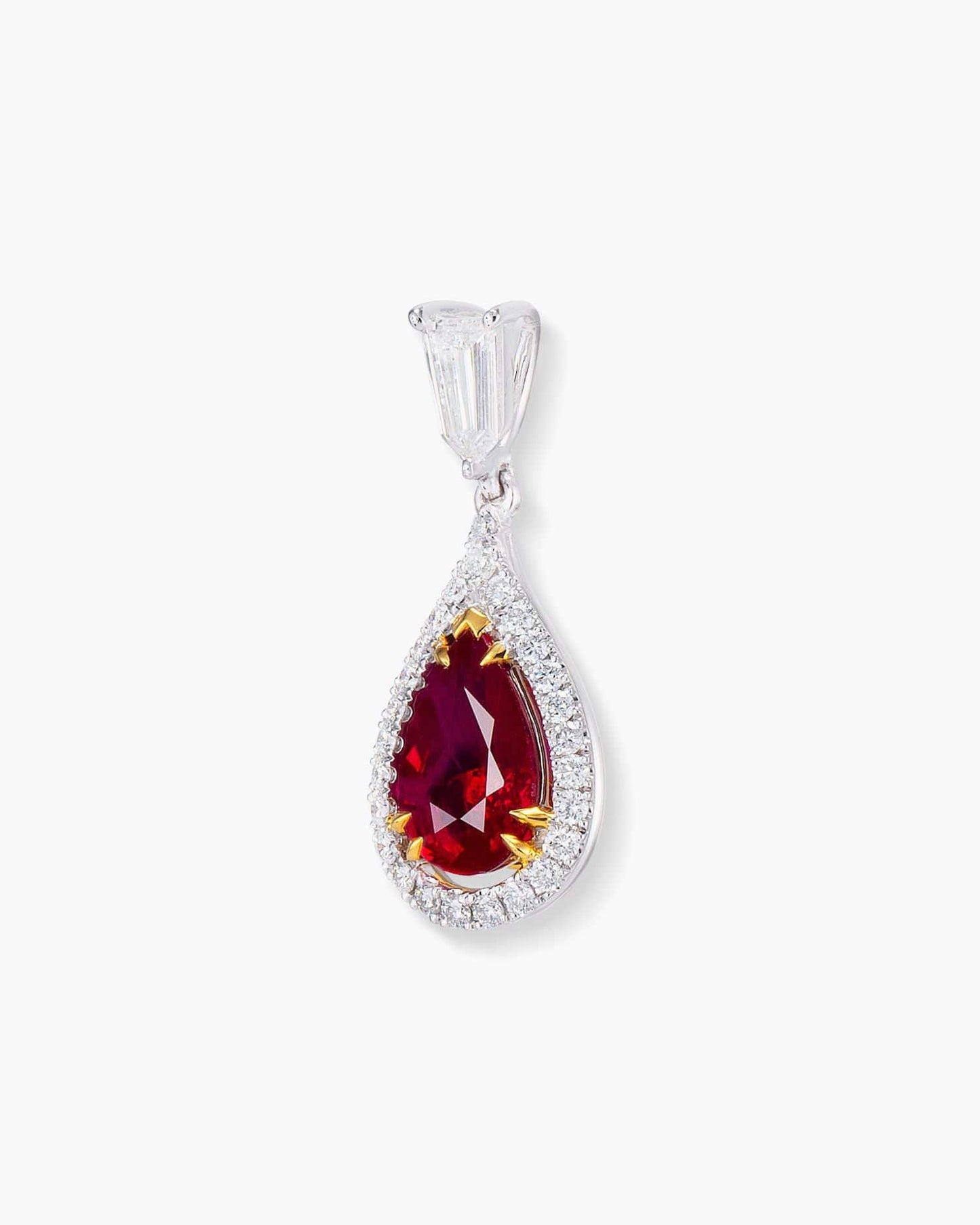 1.11 carat Pear Shape Burmese Ruby and Diamond Pendant Necklace