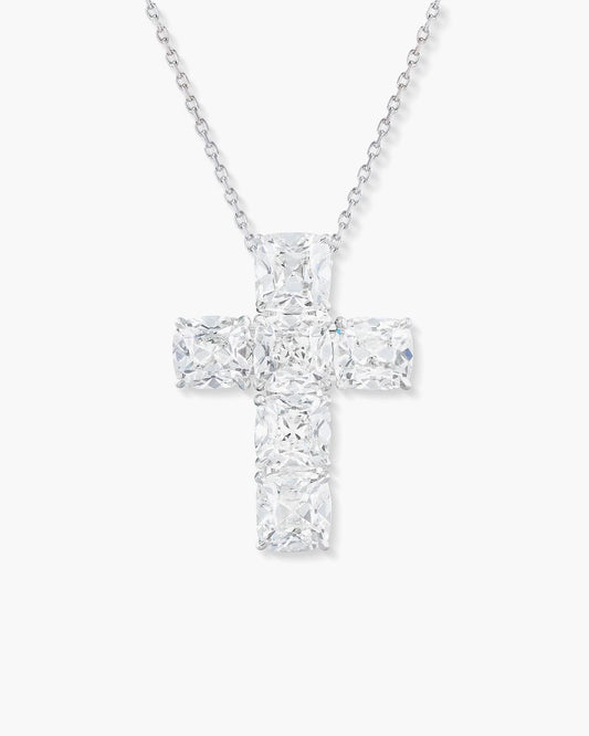 Antique Cushion Cut Diamond Cross Pendant Necklace, 5.68 carats