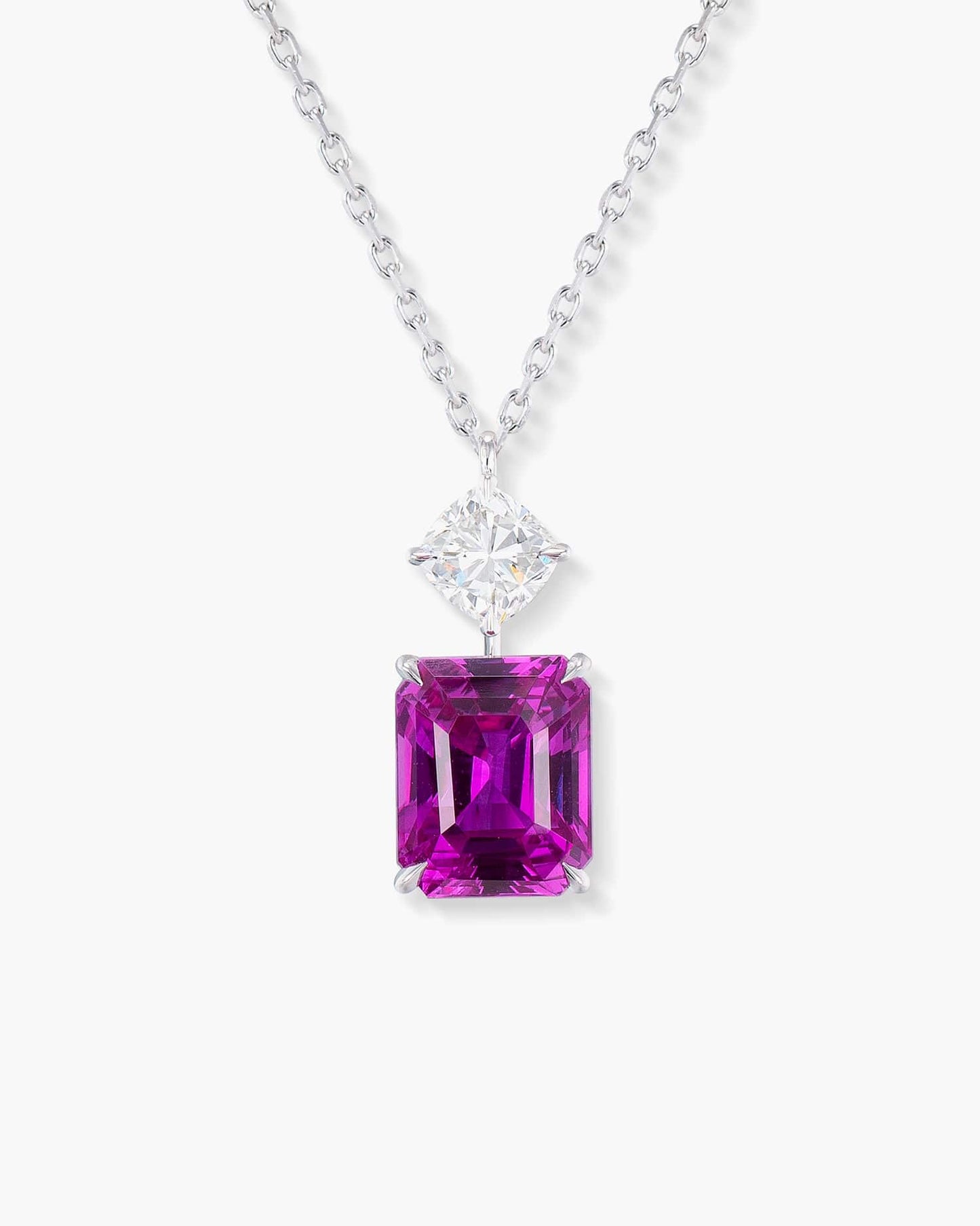 3.00 carat Emerald Cut Ceylon Pink Sapphire and Diamond Pendant Necklace