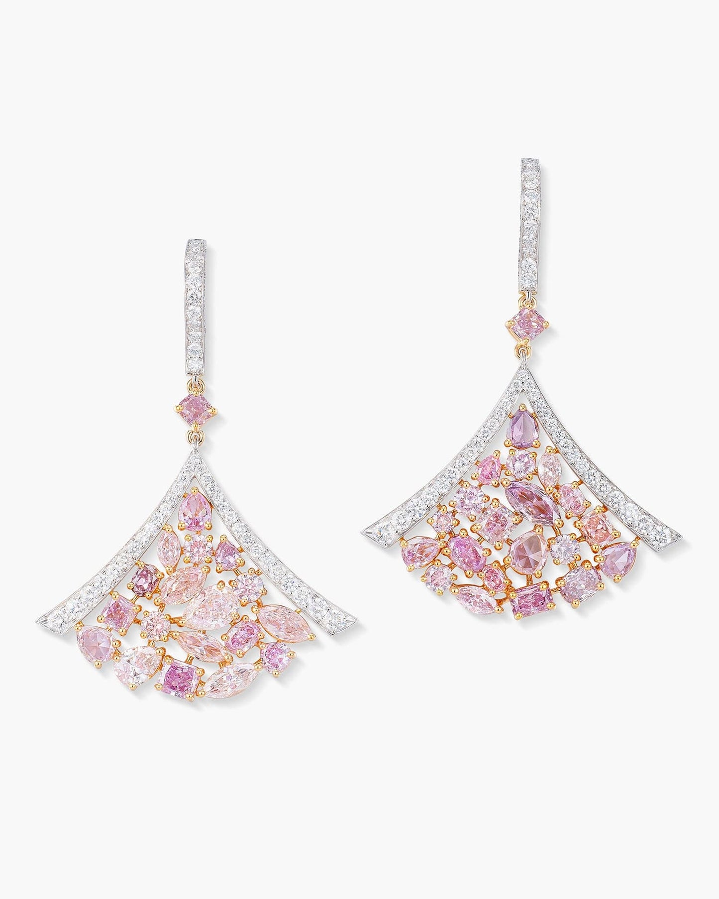 Pink and White Diamond Fan Earrings