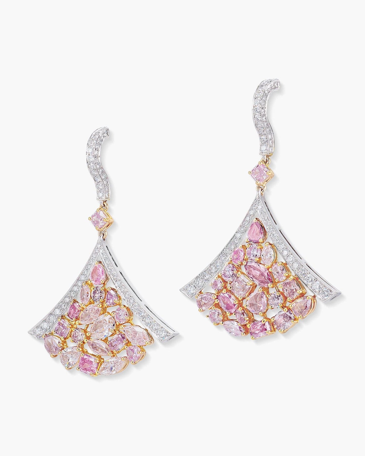 Pink and White Diamond Fan Earrings