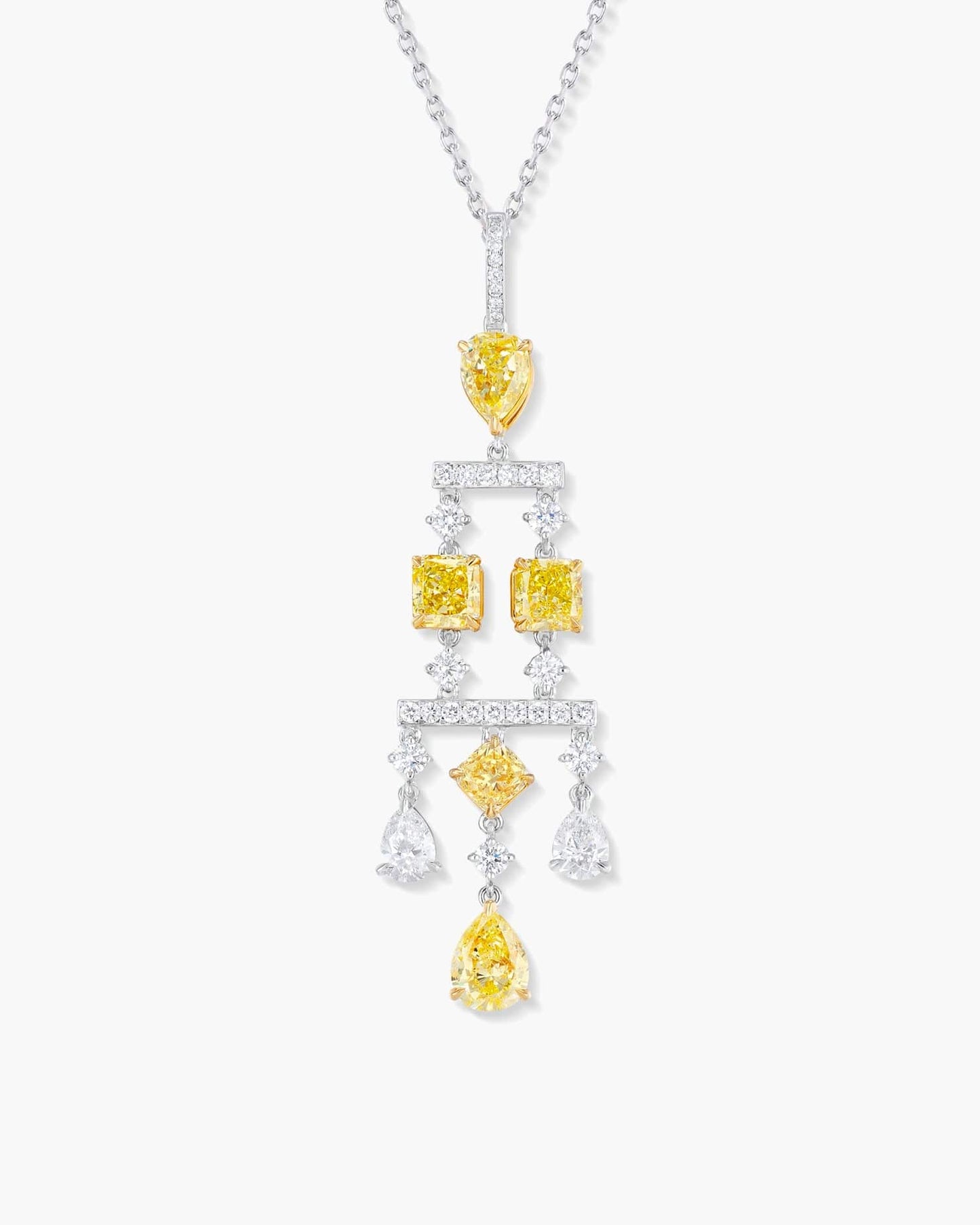 Fancy Shaped Yellow and White Diamond Pendant Necklace, 3.71 carats