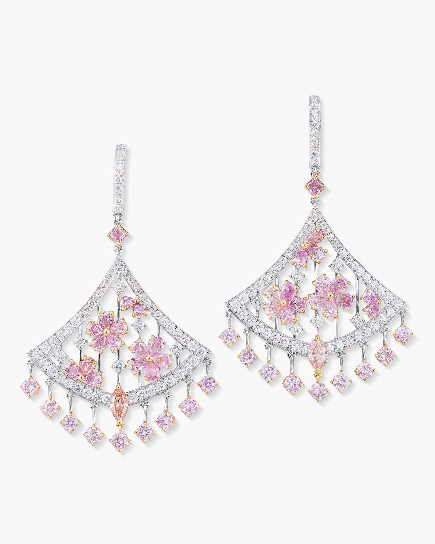 Pink and White Diamond Cherry Blossom Earrings