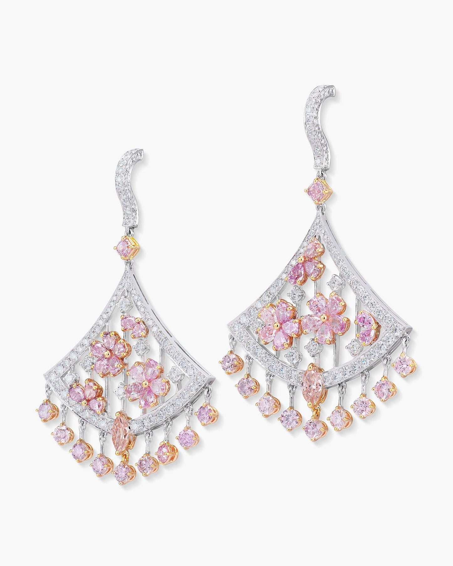 Pink and White Diamond Cherry Blossom Earrings