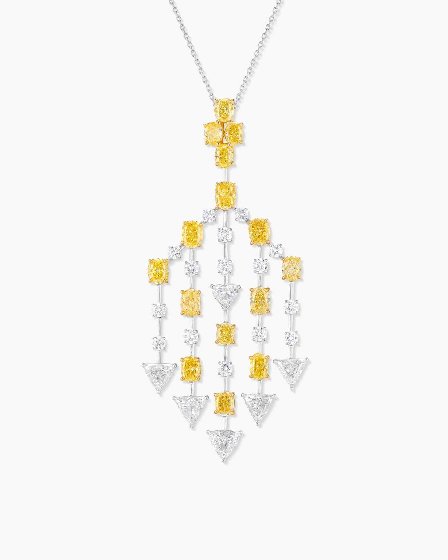 Oval Shaped Yellow and White Diamond Pendant Necklace, 11.34 carats