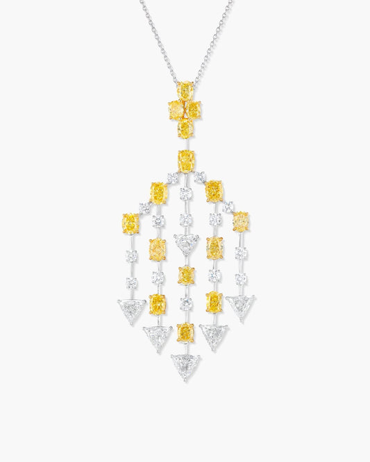 Oval Shaped Yellow and White Diamond Pendant Necklace, 11.34 carats