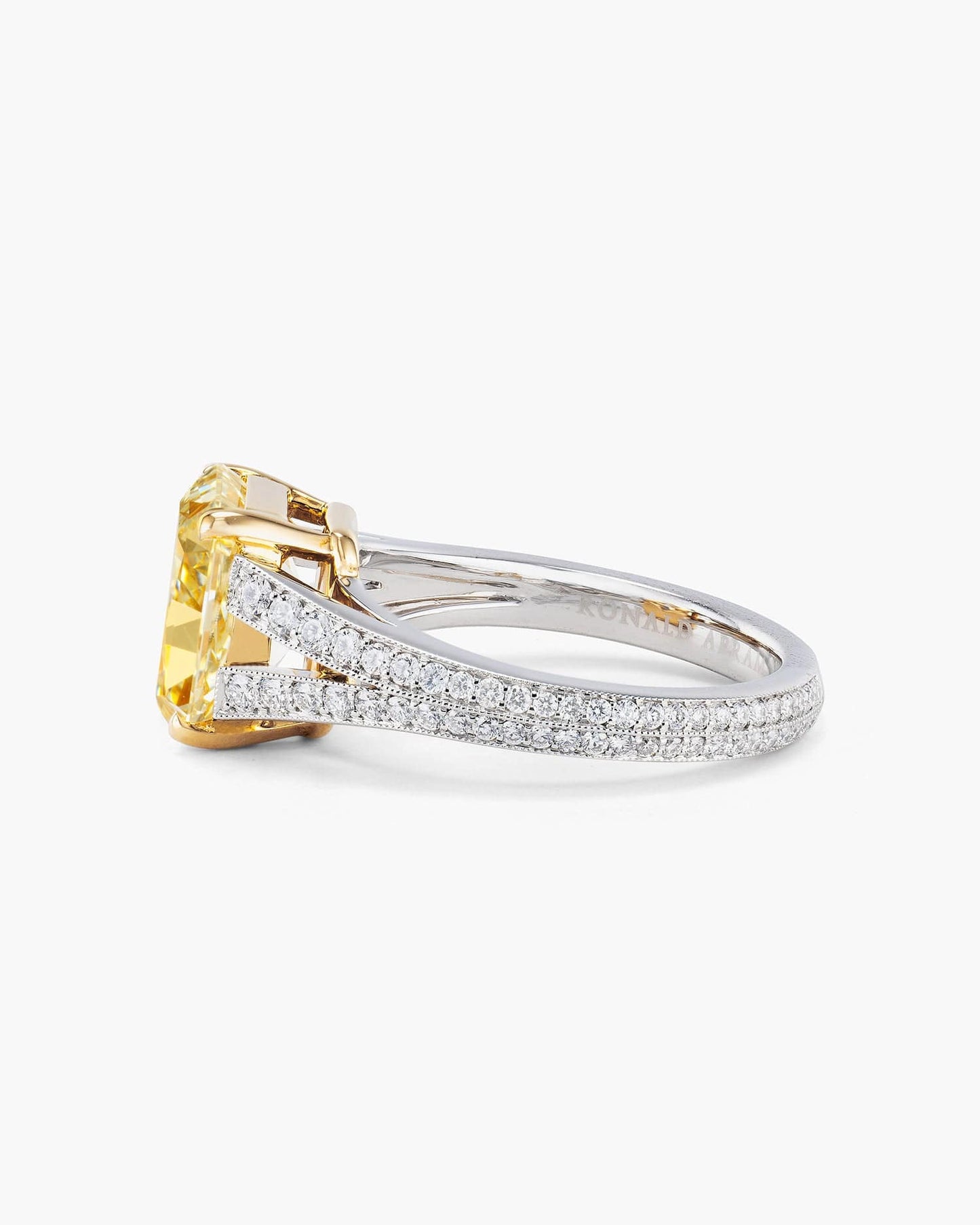3.48 carat Radiant Cut Yellow and White Diamond Ring