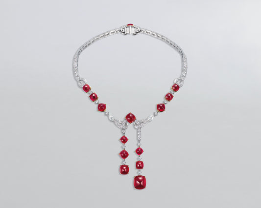 Cabochon Burmese Ruby and Diamond Necklace
