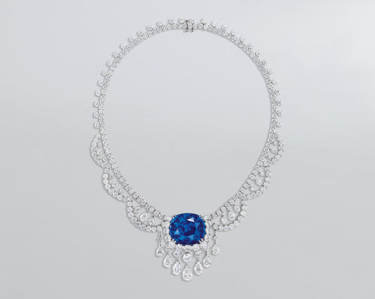 88.88 carat Cushion Cut Ceylon Sapphire and Diamond Necklace