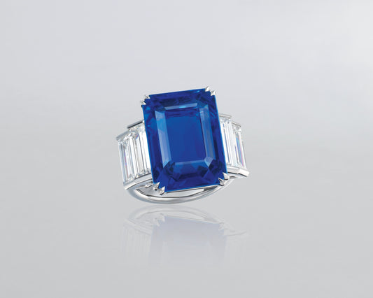 21.53 carat Emerald Cut Burmese Sapphire Ring