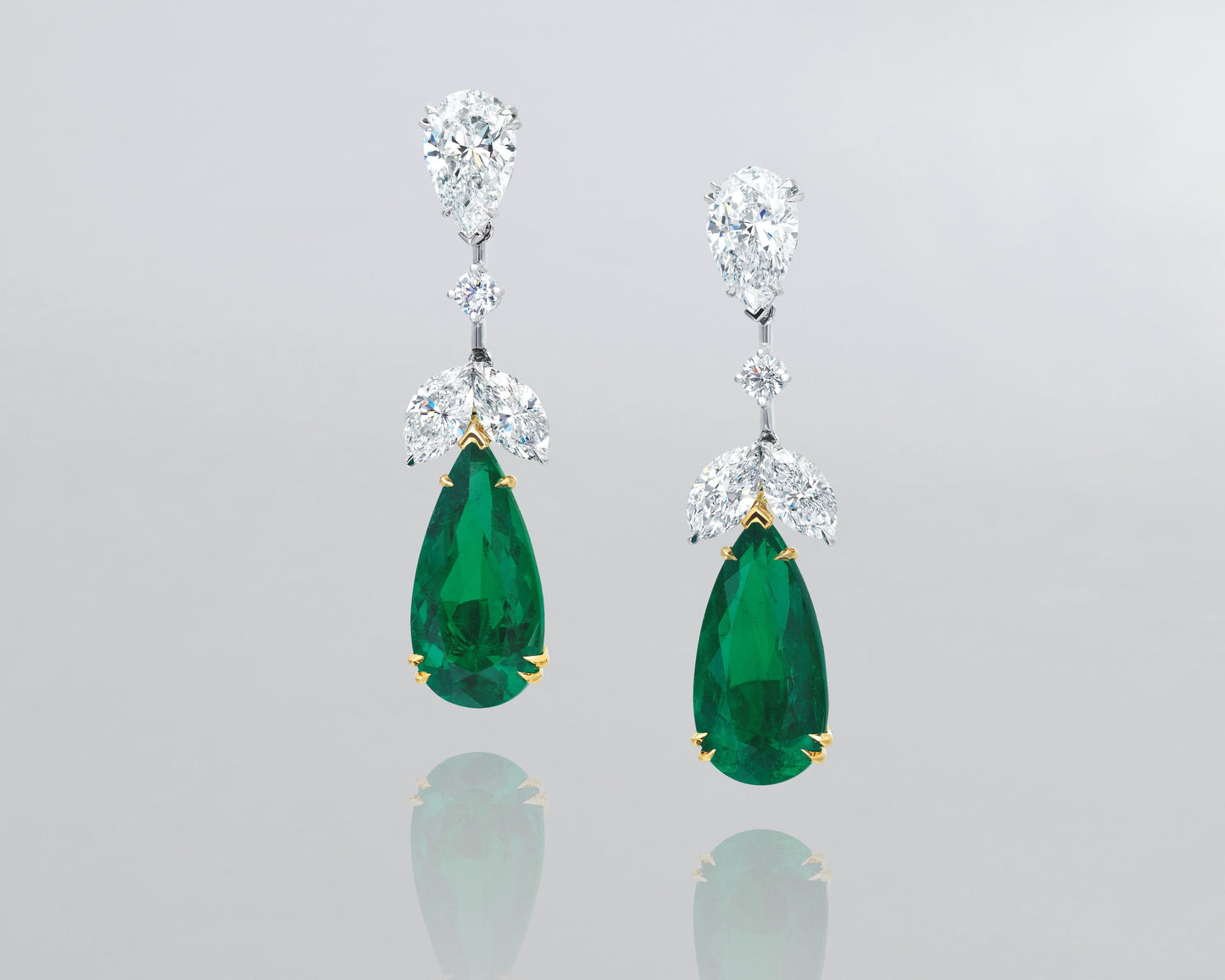 7.74 carat Pear Shape Colombian Emerald and Diamond Earrings