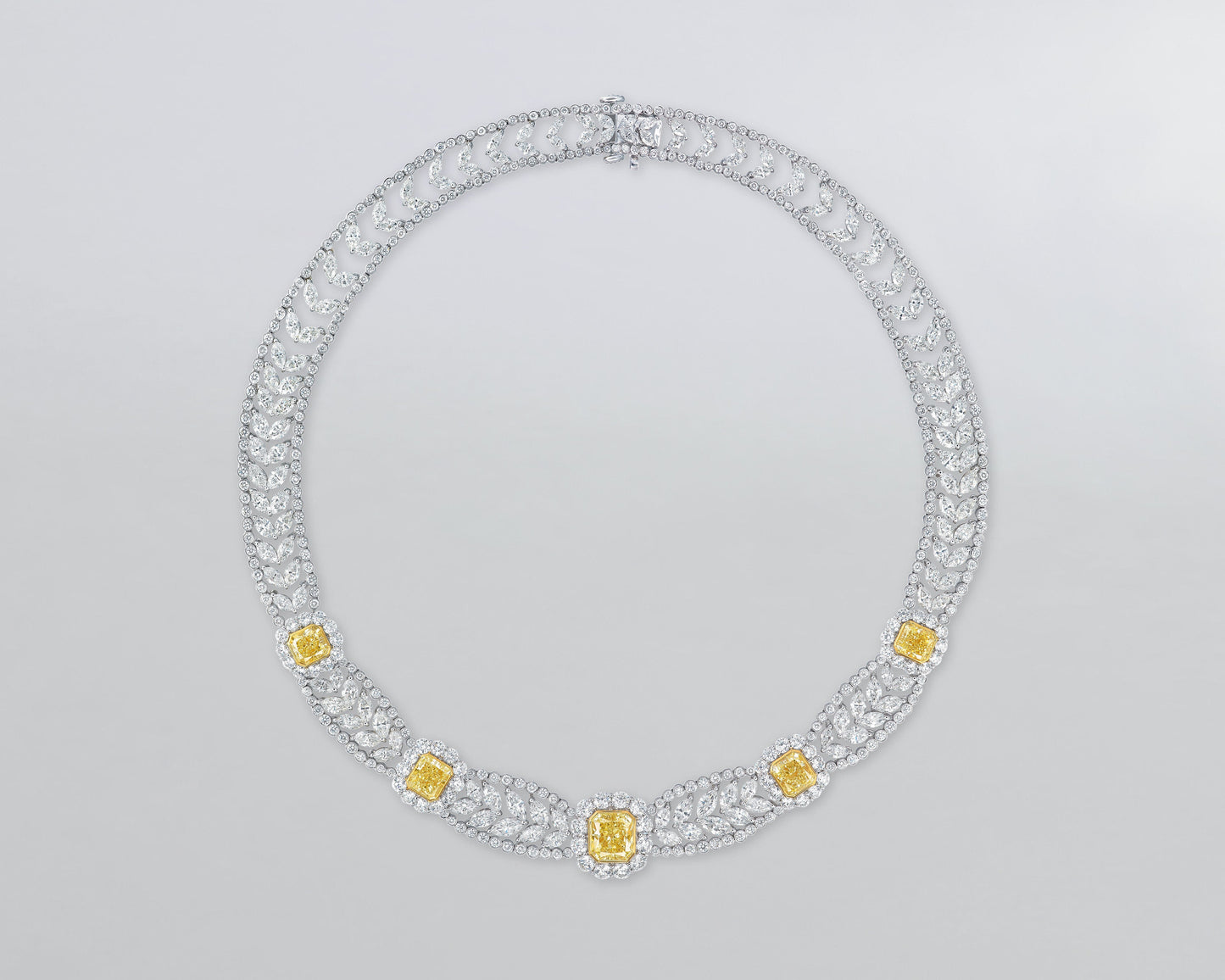 Radiant Cut Fancy Yellow and White Diamond Necklace
